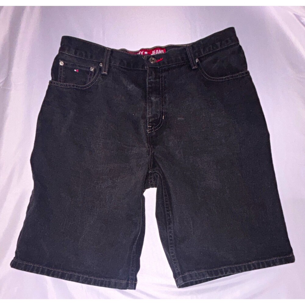 Vintage  Tommy Jeans Men's Black Dark Wash Denim Shorts
